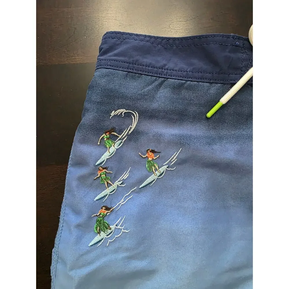 Tommy Bahama Surfer Hula Girls Swim Trunks Blue Ombre Size Medium